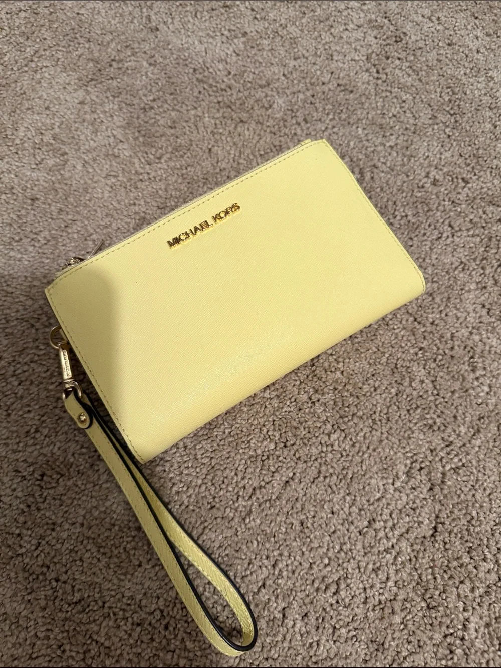 Michael Kors Pale Yellow Saffiano Leather Wristlet Clutch